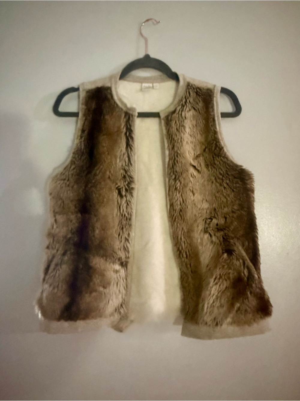 Twik by Simons Faux Fur Knit Open-Front Vest Taupe Grey Brown S